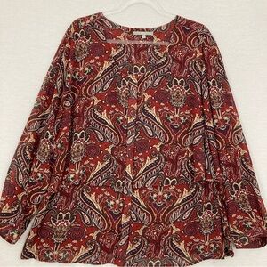 NY Collection Burgundy Multi Paisley Long Sleeve Button Down size 2X